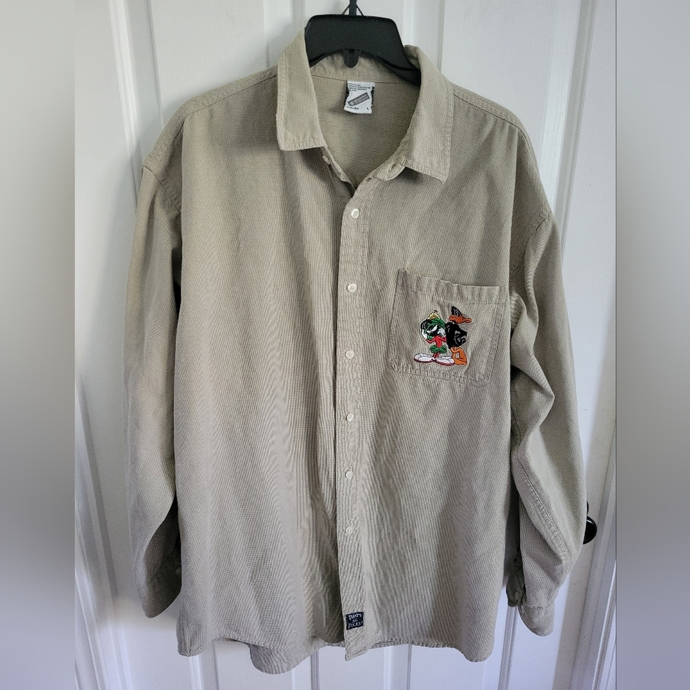 Looney Tunes Button Up Shirt Adult Unisex Size Large Marvin Daffy Warner Bros LS